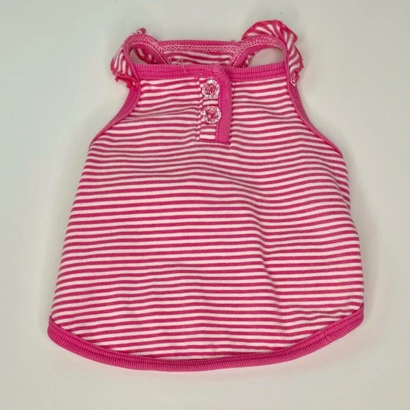 Pink Striped Dog Ruffle Shoulder Tank top - Picture 6 of 7